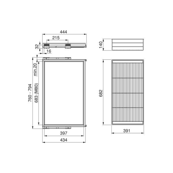 Emuca Kit de panier et cadre coulissant avec fermeture souple pour armoire, réglable, module 800mm, Gris pierre – Image 7
