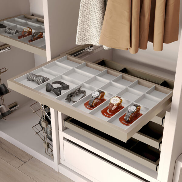 Emuca Kit de organiser de tiroirs avec cadre de coulissage soft close pour armoires, réglable, module 800mm, Gris pierre – Image 2