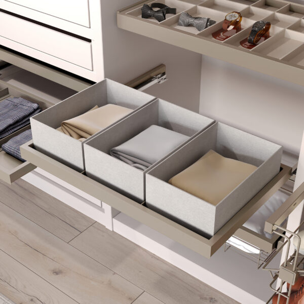 Emuca Kit de plateau, 2 paniers d'organisation et cadre de roulement soft close pour armoires, réglable, module 800mm, Gris pierre – Image 2