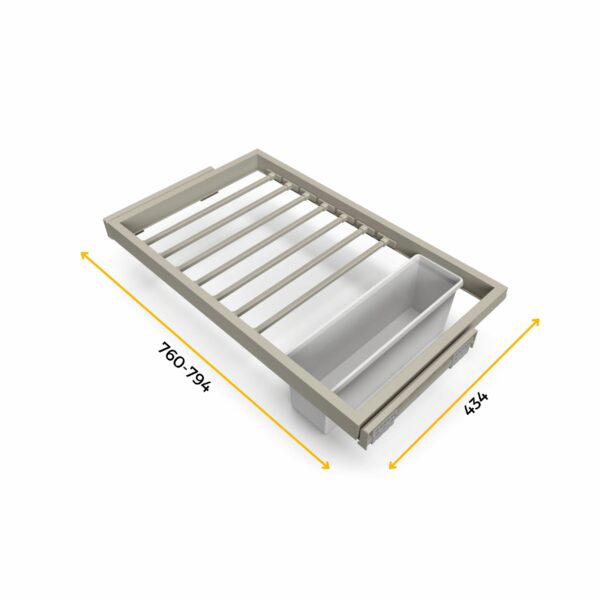 Emuca Kit de 7 porte-pantalons, 1 plateau et 1 cadre coulissant à fermeture douce pour armoires, réglable, module 800mm, Gris pierre – Image 12