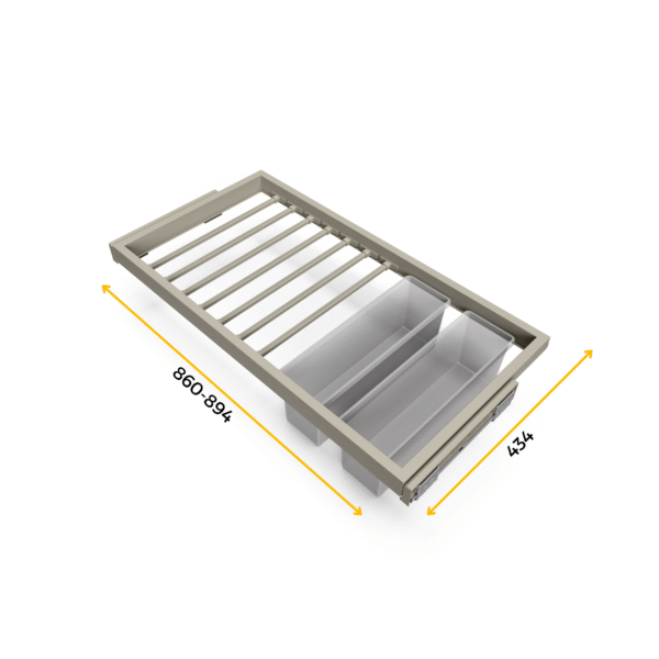 Emuca Kit de 7 tringles à pantalons, 2 plateaux et cadre coulissant à fermeture douce pour armoires, réglable, module 900mm, Gris pierre – Image 12