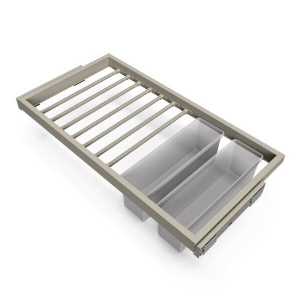 Emuca Kit de 7 tringles à pantalons, 2 plateaux et cadre coulissant à fermeture douce pour armoires, réglable, module 900mm, Gris pierre