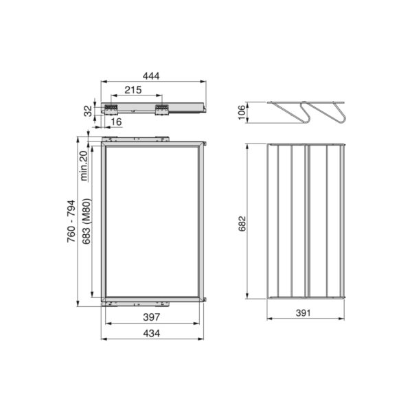Emuca Kit de rangement de chaussures en métal avec cadre avec coulisses à fermeture souple pour armoire, réglable, module 800mm, Noir texturé – Image 8