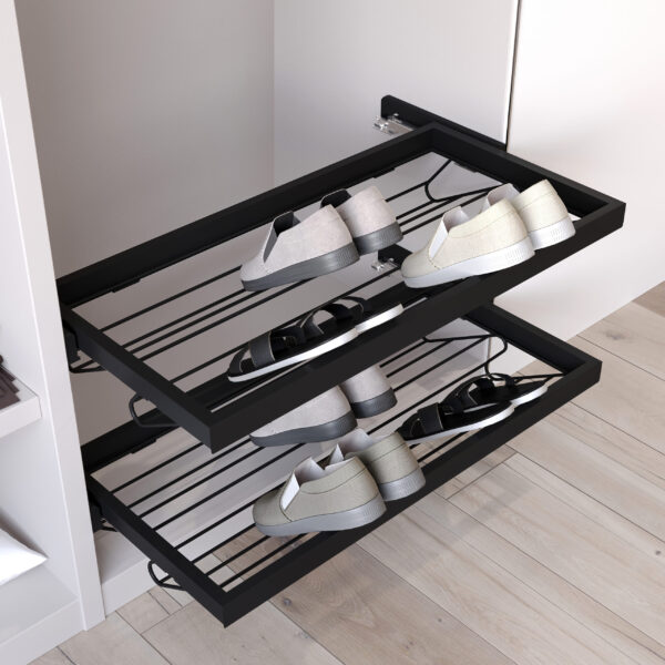 Emuca Kit de rangement de chaussures en métal avec cadre avec coulisses à fermeture souple pour armoire, réglable, module 900mm, Noir texturé – Image 2