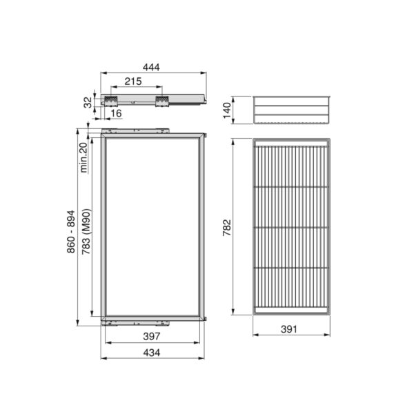 Emuca Kit de panier et cadre coulissant à fermeture souple pour armoire, réglable, module 900mm, Noir texturé – Image 7