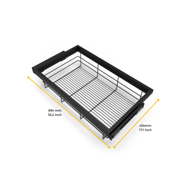 Emuca Kit de panier et cadre coulissant à fermeture souple pour armoire, réglable, module 900mm, Noir texturé – Image 8