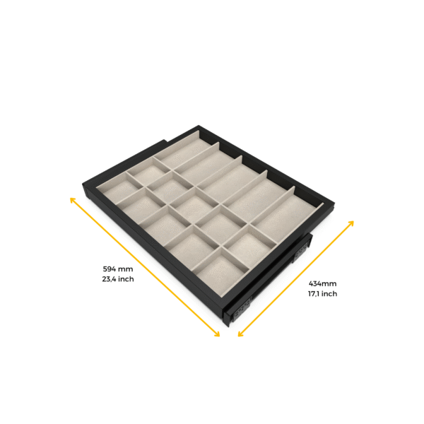 Emuca Kit de organiser de cadre de tiroir et de glissière avec fermeture souple pour armoire, réglable, module 600mm, Noir texturé et Gris pierre – Image 9
