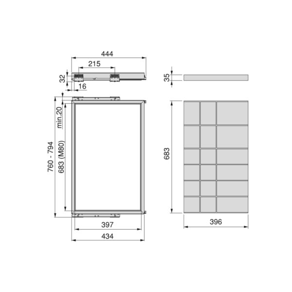 Emuca Kit de organiser de tiroirs et cadre coulissant soft close pour armoires, réglable, module 800mm, Noir texturé et Gris pierre – Image 8