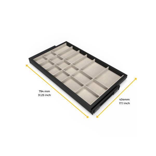 Emuca Kit de organiser de tiroirs et cadre coulissant soft close pour armoires, réglable, module 800mm, Noir texturé et Gris pierre – Image 9