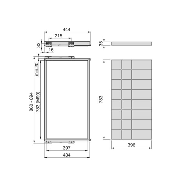 Emuca Kit de organiser de tiroirs et cadre de glissières de tiroirs à fermeture douce pour armoires, réglable, module 900mm, noir texturé et gris pierre – Image 8
