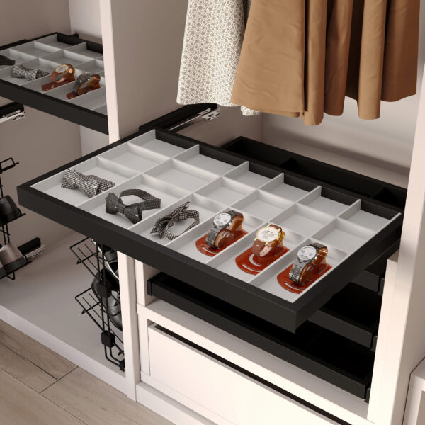 Emuca Kit de organiser de tiroirs et cadre de glissières de tiroirs à fermeture douce pour armoires, réglable, module 900mm, noir texturé et gris pierre – Image 2