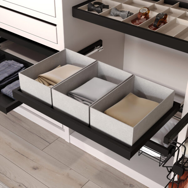 Emuca Kit de plateau, 3 paniers d'organisation et cadre de roulement soft close pour armoires, réglable, module 900mm, Noir texturé – Image 2