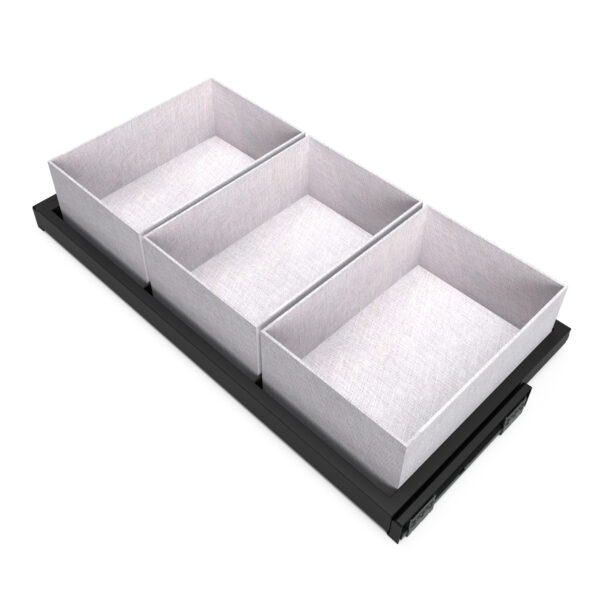 Emuca Kit de plateau, 3 paniers d'organisation et cadre de roulement soft close pour armoires, réglable, module 900mm, Noir texturé