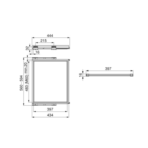 Emuca Kit de 7 tringles à pantalon et cadre coulissant à fermeture douce pour armoires, réglable, module 600mm, Noir texturé – Image 9