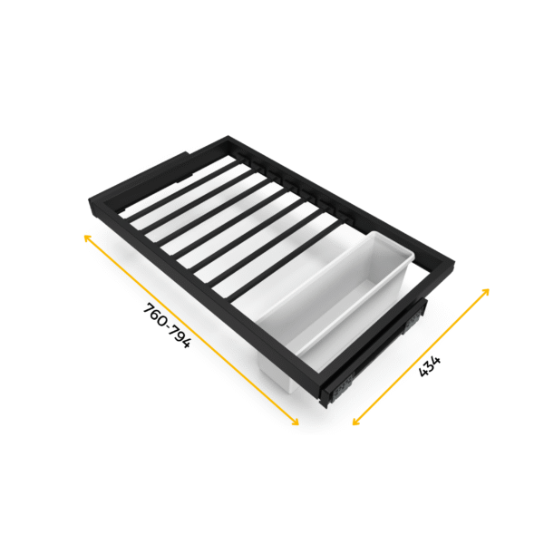 Emuca Kit de 7 tringles à pantalon, 1 plateau et cadre coulissant à fermeture douce pour armoires, réglable, module 800mm, Noir texturé – Image 12