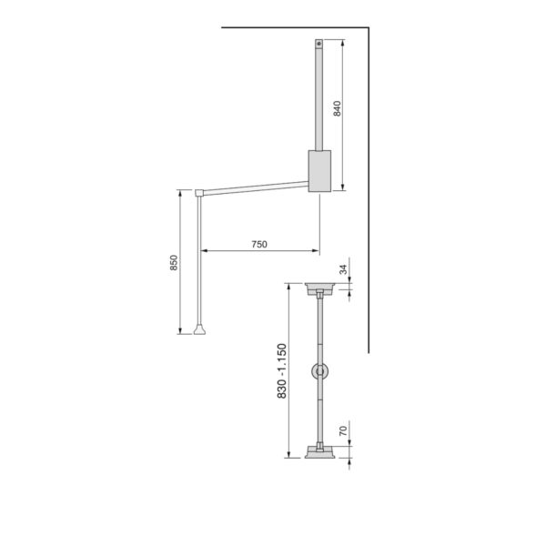 Emuca Penderie rabattable pour armoire Hang, 830 - 1150, Peint gris pierre, Acier et Plastique. – Image 5
