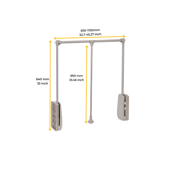 Emuca Penderie rabattable pour armoire Hang, 830 - 1150, Peint gris pierre, Acier et Plastique. – Image 6