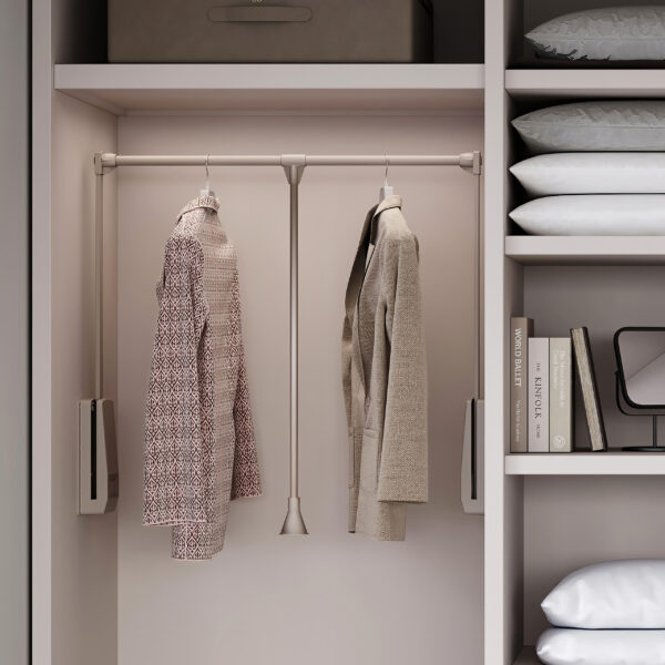 Emuca Penderie rabattable pour armoire Hang, 830 - 1150, Peint gris pierre, Acier et Plastique. – Image 2