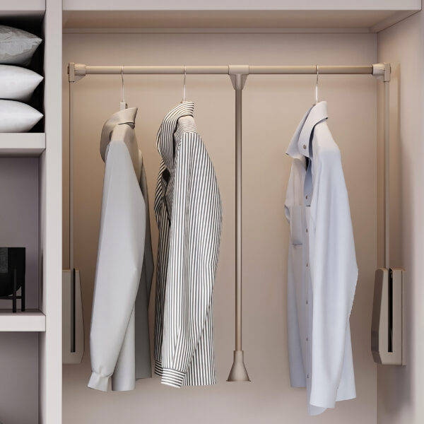 Emuca Penderie rabattable pour armoire Hang, 830 - 1150, Peint gris pierre, Acier et Plastique. – Image 3