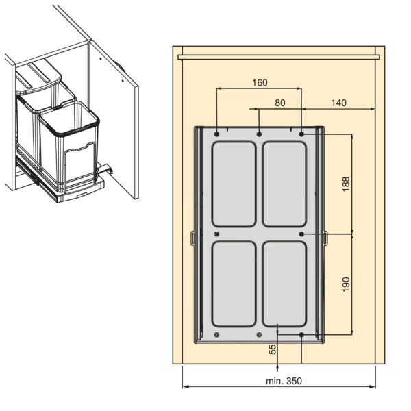 Emuca Bac à recyclage pour montage inférieur et extraction manuelle/automatique dans les éléments de cuisine, Inox 2x12 litres plastique et acier inoxydable. – Image 9