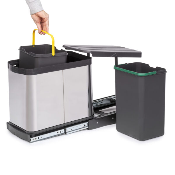 Emuca Bac à recyclage pour montage inférieur et extraction manuelle/automatique dans les éléments de cuisine, Inox 2x12 litres plastique et acier inoxydable. – Image 4