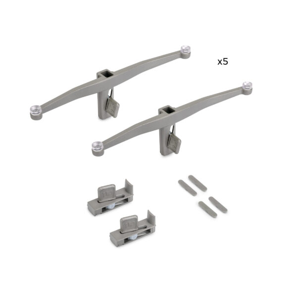 Emuca Lot de consoles pour 5 tablettes en verre pour la structure Zero, verre non inclus, Zamak, Peint gris pierre – Image 3