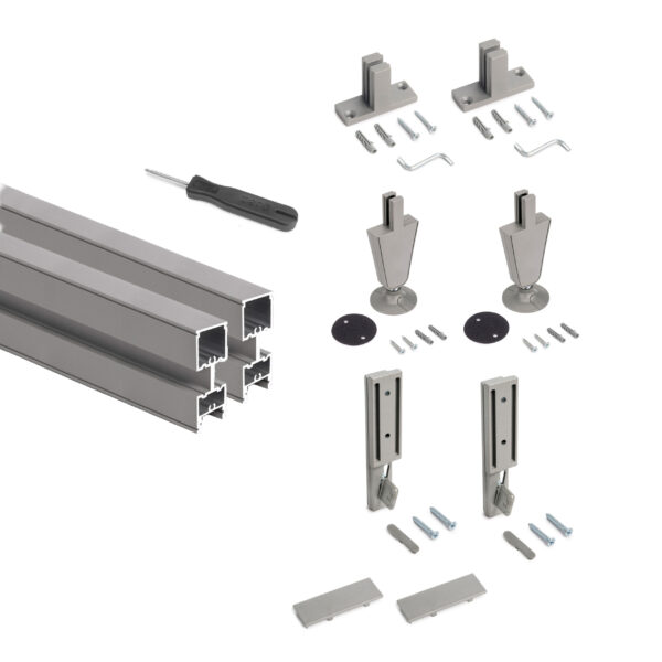 Emuca Lot de 2 cadres Zero avec quincaillerie et profilés pour montage au sol et au mur avec vérin circulaire, Aluminium et Zamak, Gris pierre