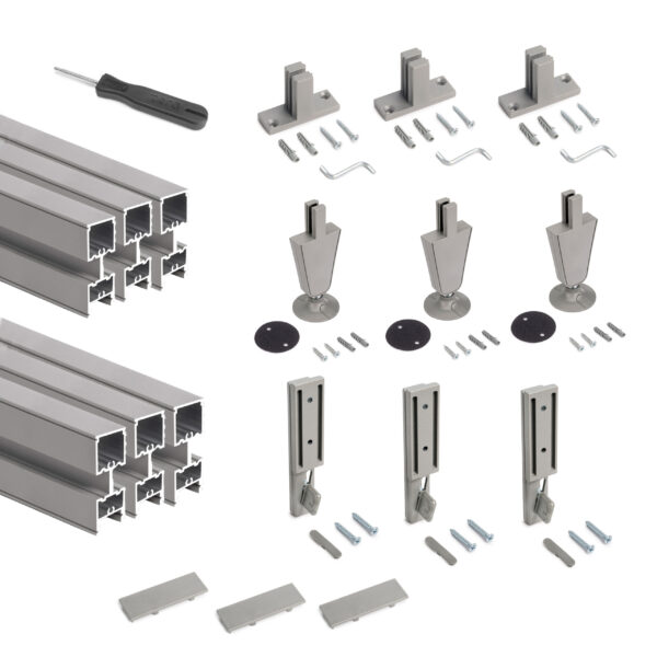 Emuca Lot de 3 cadres Zero avec quincaillerie et profilés pour montage au sol et au mur avec vérin circulaire, Aluminium et Zamak, Gris pierre