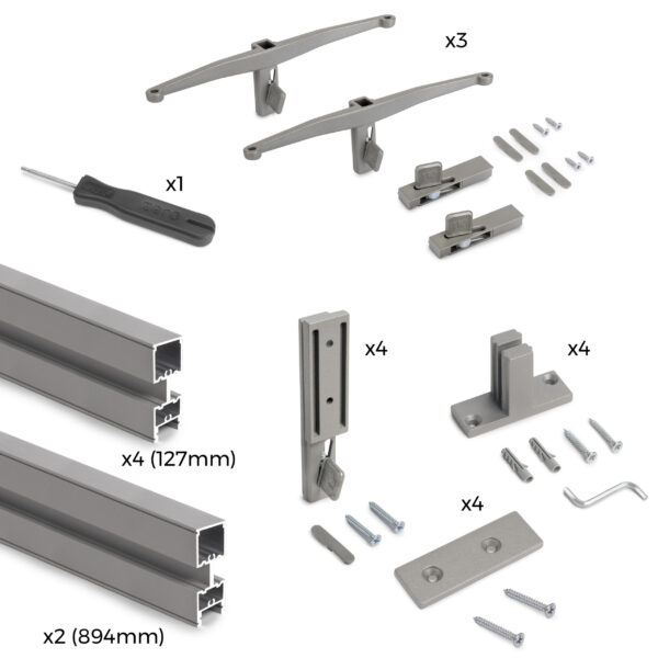 Emuca Kit de cadre modulaireKit de Zero avec matériel de fixation murale, Aluminium et Zamak, Peint gris pierre – Image 4