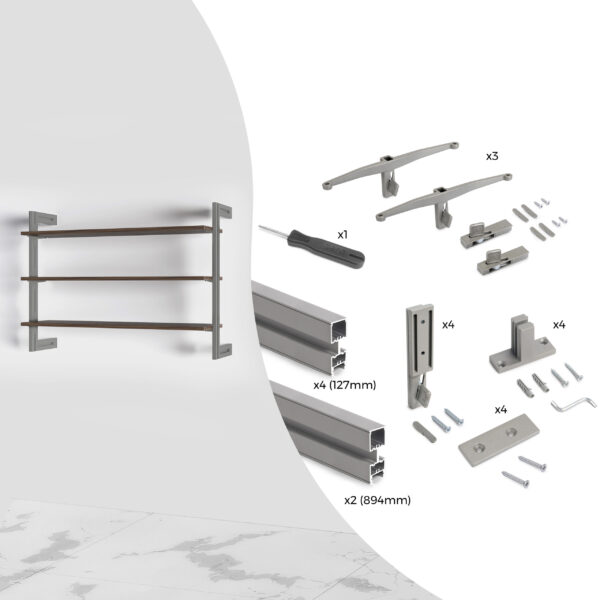 Emuca Kit de cadre modulaireKit de Zero avec matériel de fixation murale, Aluminium et Zamak, Peint gris pierre