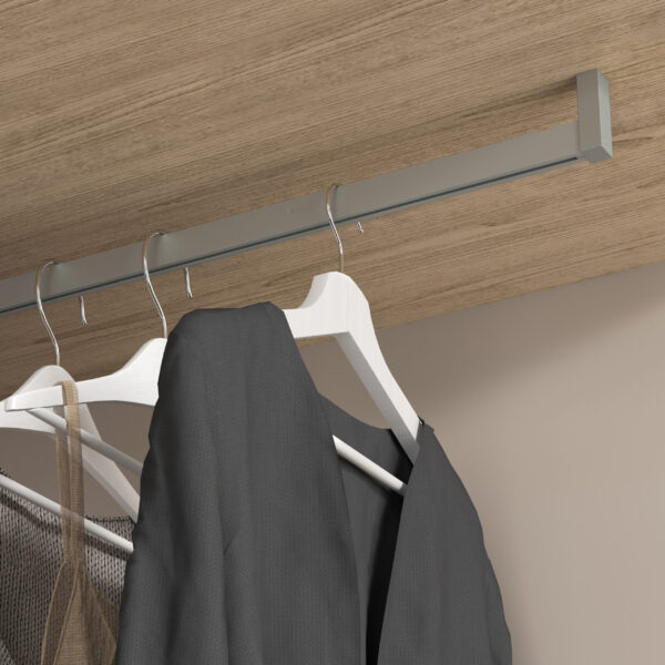 Emuca Lot de 2 rails de penderie Luxe de 0,75 m de long avec supports, Aluminium et Plastique, Peint gris pierre – Image 2