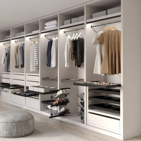 Emuca Lot de 2 rails de penderie Luxe de 1,15 m de long avec supports, Aluminium et Plastique, Peint en noir texturé – Image 3