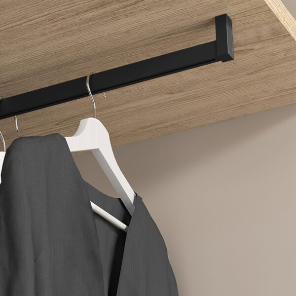 Emuca Lot de 2 rails de penderie Luxe de 0,75 m de long avec supports, Aluminium et Plastique, Peint en noir texturé – Image 2