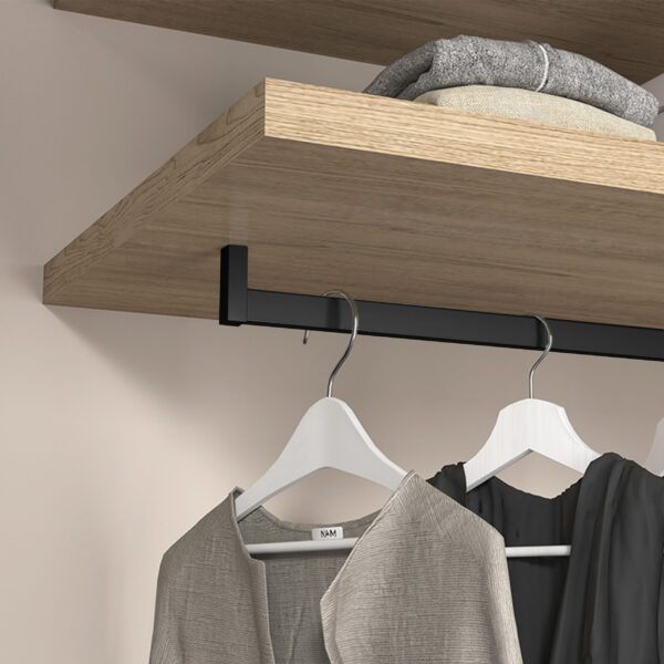 Emuca Lot de 2 rails de penderie Luxe de 0,75 m de long avec supports, Aluminium et Plastique, Peint en noir texturé – Image 5