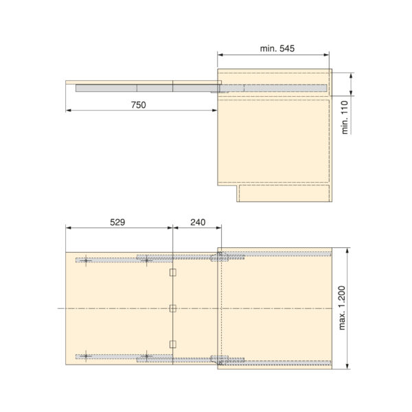 Emuca Coulisses pour table à rallonge Coktail Reverse H35, Aluminium, Inox anodisé – Image 3