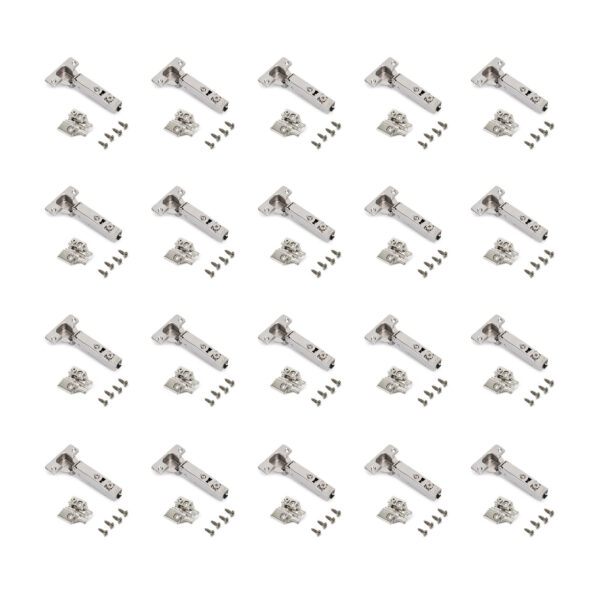 Emuca Lot de 20 charnières droites X92N et embases à visser, Hauteur 0, Acier, Nickelé