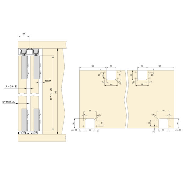 Emuca Kit de 2 portes coulissantes et Flow de ferrures pour armoires à fermeture souple avec rails de surface 2,35m, panneaux non inclus, anodisé mat – Image 8