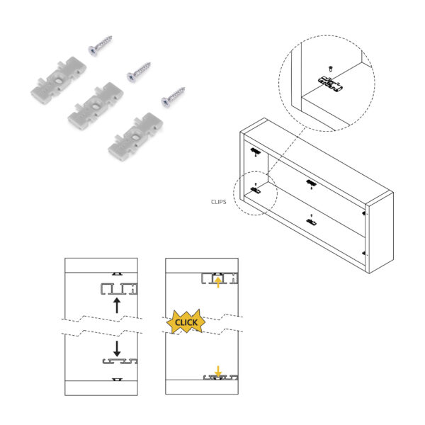 Emuca Kit de 2 portes coulissantes et Flow de ferrures pour armoires à fermeture souple avec rails de surface 2,35m, panneaux non inclus, anodisé mat – Image 9