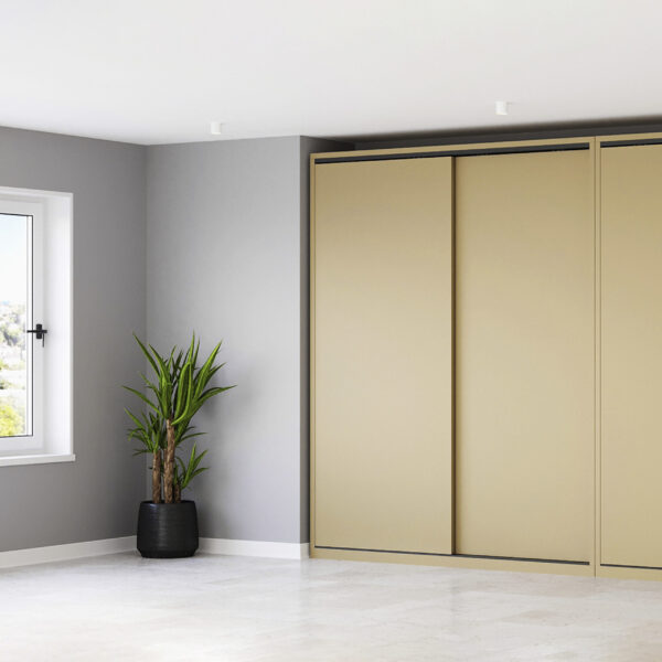 Emuca Kit de 2 portes coulissantes et Flow de ferrures pour armoires à fermeture souple avec rails de surface 2,35m, panneaux non inclus, anodisé mat – Image 2