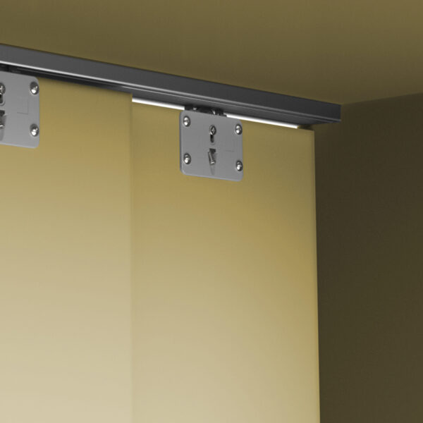 Emuca Kit de 2 portes coulissantes et Flow de ferrures pour armoires à fermeture souple avec rails de surface 2,35m, panneaux non inclus, anodisé mat – Image 3