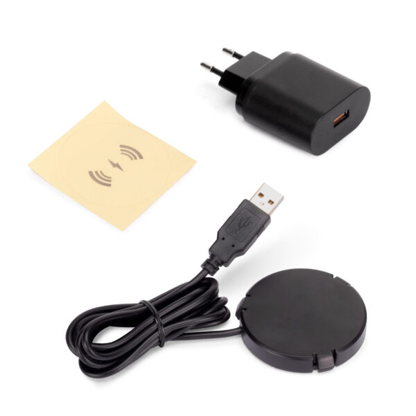Emuca Chargeur sans fil caché pour mobile Airtop 2, Ø60mm, 5V DC 2A (QI-10W), Plastique noir, Plastique