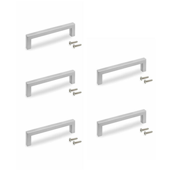 Emuca Lot de 5 poignées pour meubles Habana, L136mm, entraxe 128mm, Zamak, Nickel satiné