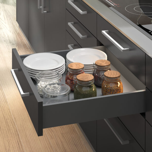 Emuca Tiroir extérieur Vertex 40kg, hauteur 93mm, profondeur 450mm, Acier, Gris antracite – Image 3