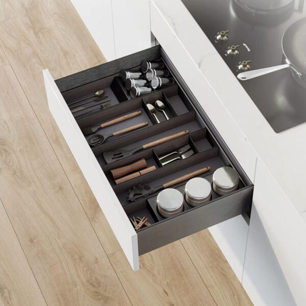 Emuca Orderbox Rangement de tiroir, 150x470mm, Acier et Bois, Gris antracite – Image 3