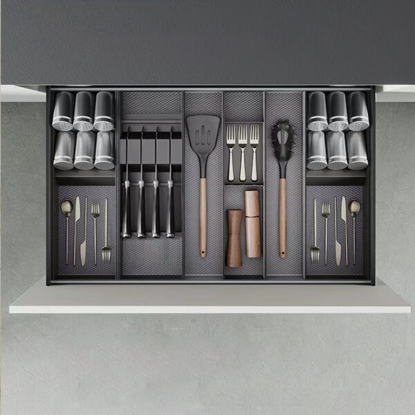 Emuca Orderbox Porte-couteau pour tiroir, 150x470mm, Acier et Bois, Gris antracite – Image 2