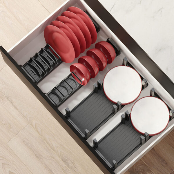 Emuca Orderbox Porte-assiettes pour tiroir, 120x470mm, Aluminium et Plastique, Gris antracite – Image 2