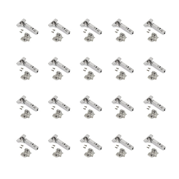 Emuca Lot de 20 charnières droites X92 avec fermeture amortie et embases de montage mixtes, Diamètre 5x9.5mm, Hauteur 0, Acier, Nickelé