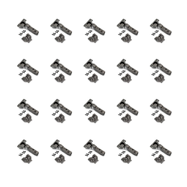 Emuca Lot de 20 charnières coudées X91 avec fermeture amortie et embases à visser, hauteur 0, acier, titane