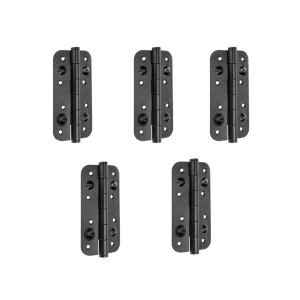 Emuca Lot de 5 charnières de porte de sécurité, 150x80mm, charnières anti-dégondage à bords arrondis, sans garniture, Acier, Noir