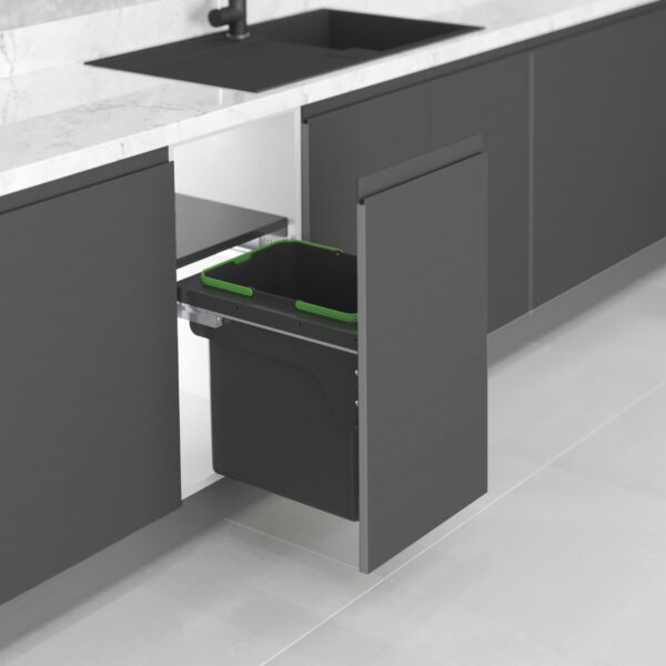 Emuca bac de tri sélectif pour fixation latérale sur meuble de cuisine Recycle 1x35litres, Acier, Plastique gris anthracite – Image 2